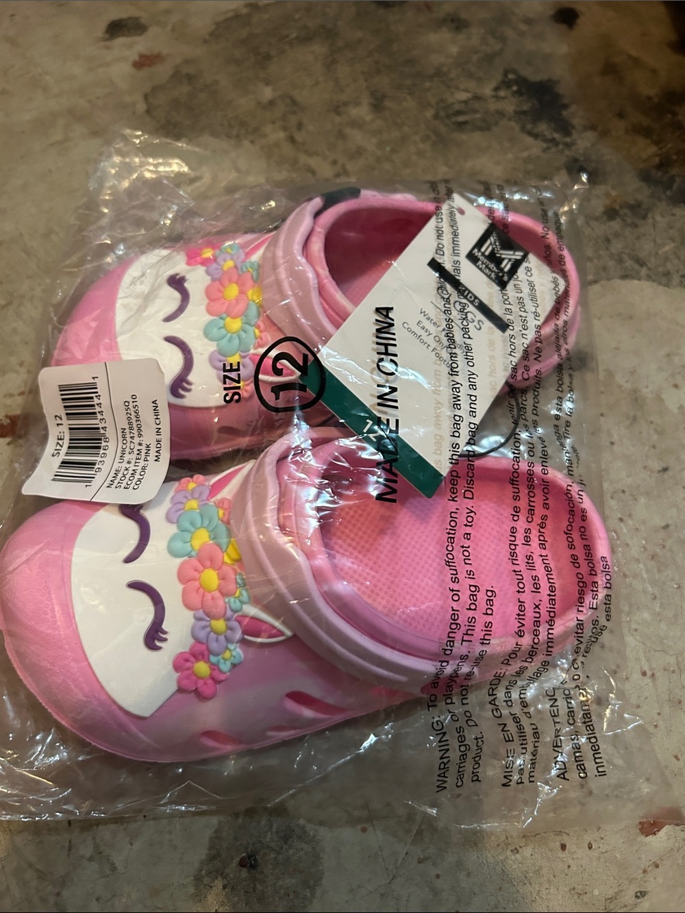 Pink Unicorn Kids Clogs with Floral Charm - Picture 2 of 4